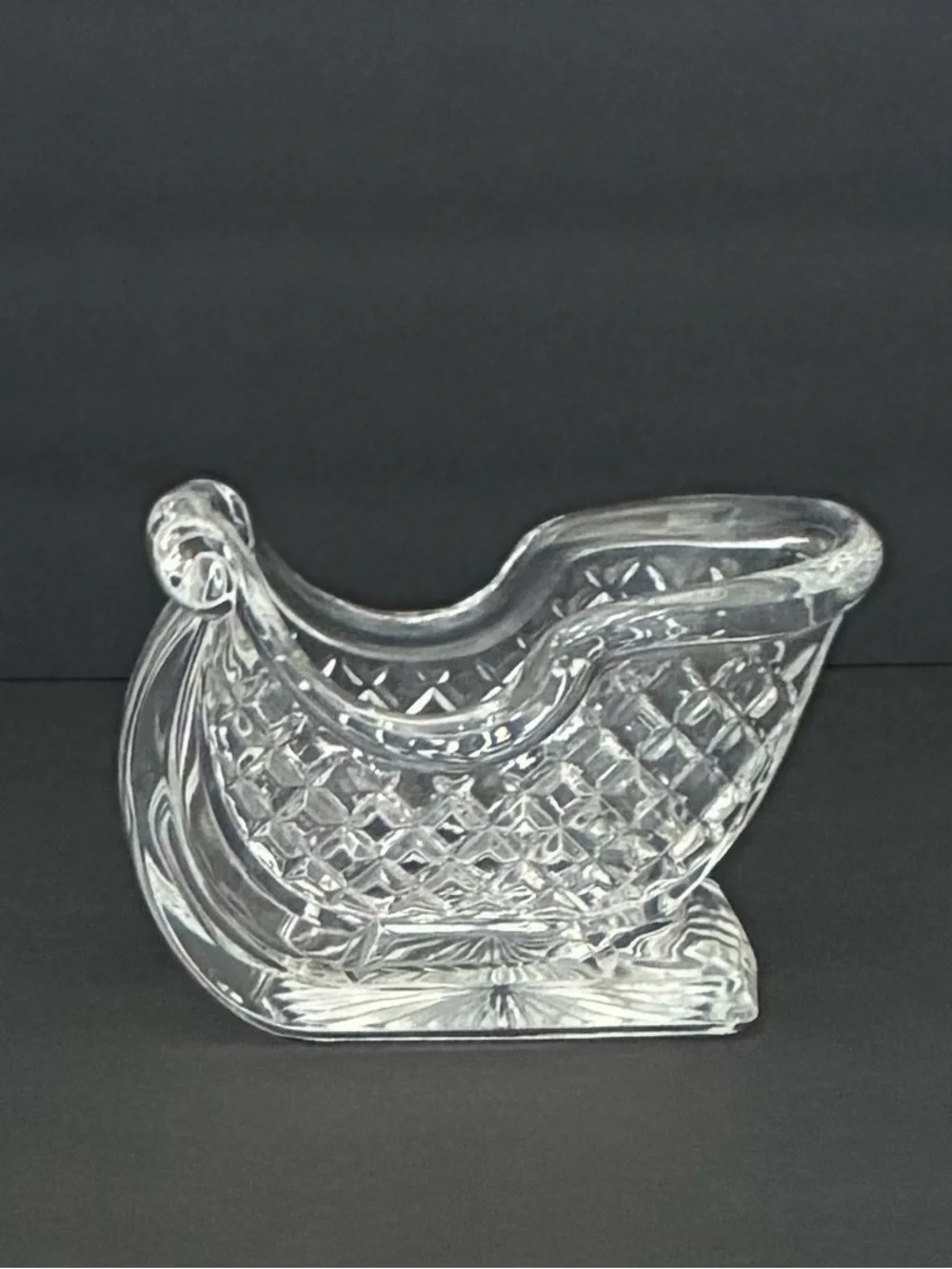 Vintage Lead Crystal Santa’s Sleigh Candy Dish 6.5